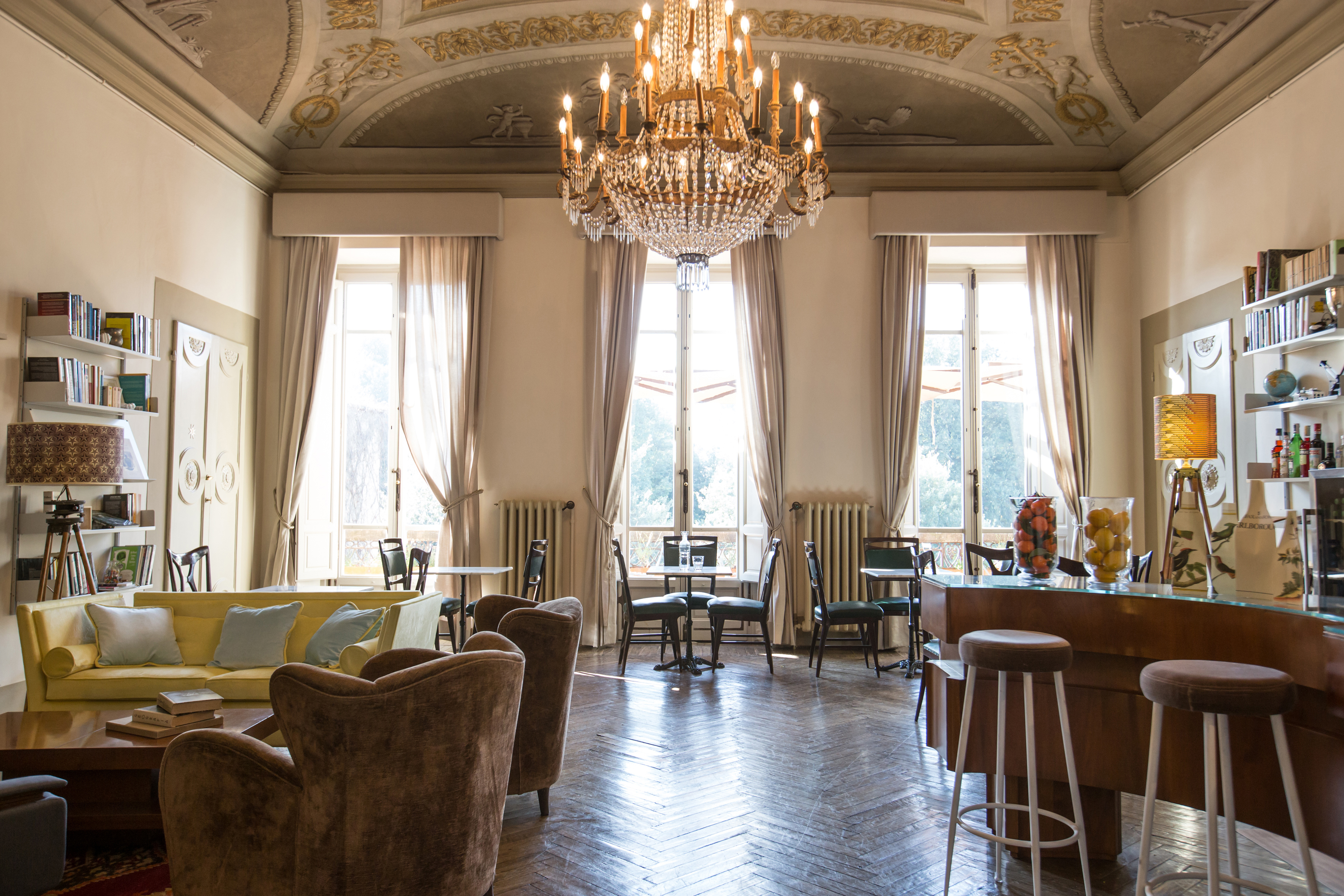 A chandelier in a public area of AdAstra hotel in Florence, Italy