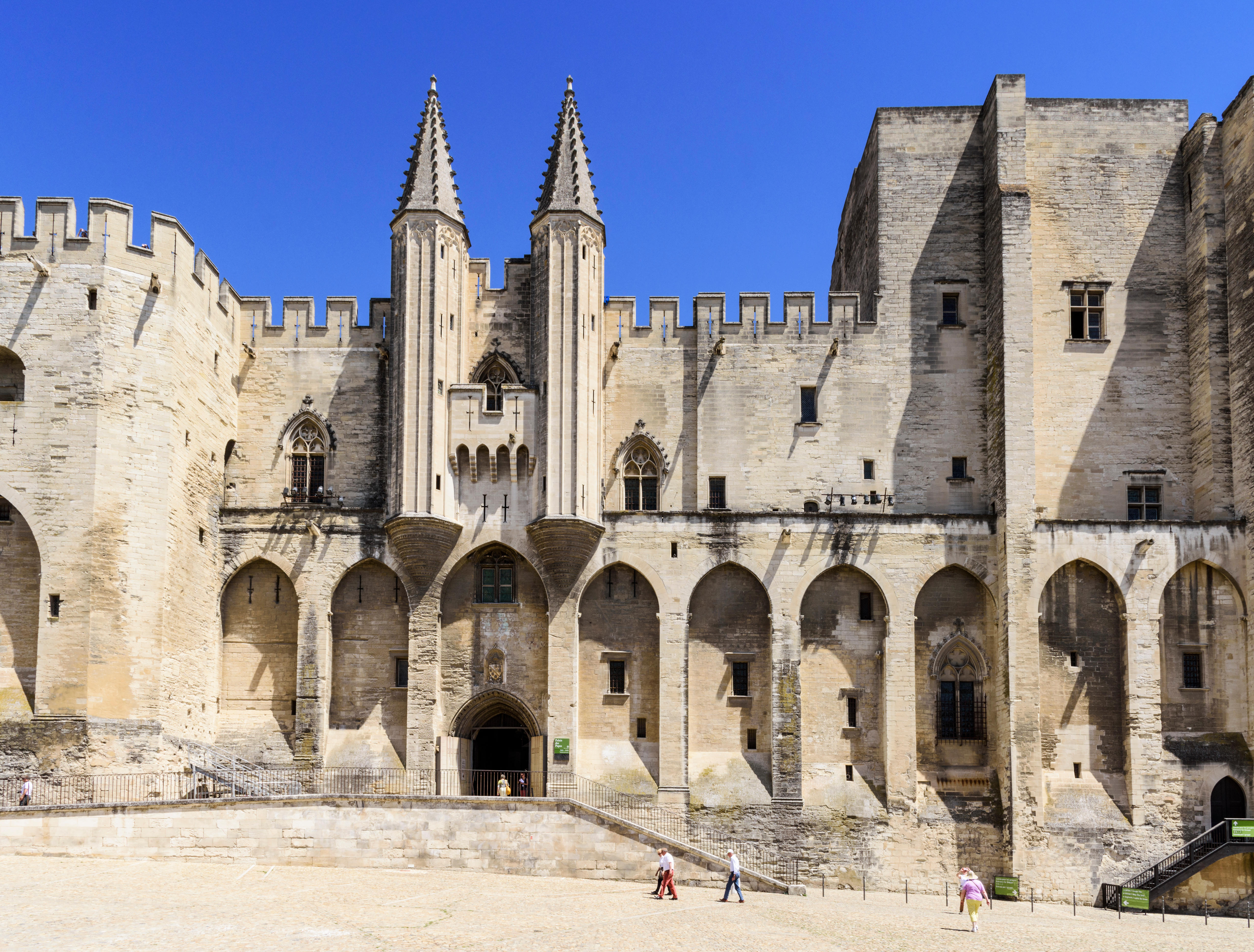 Facade of the Palais Neuf in Avignon, France.